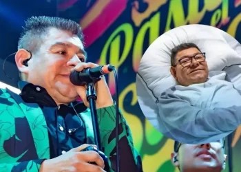Dilbert Aguilar en concierto y en otra imagen recuperándose en cama después de una cirugía de cadera.