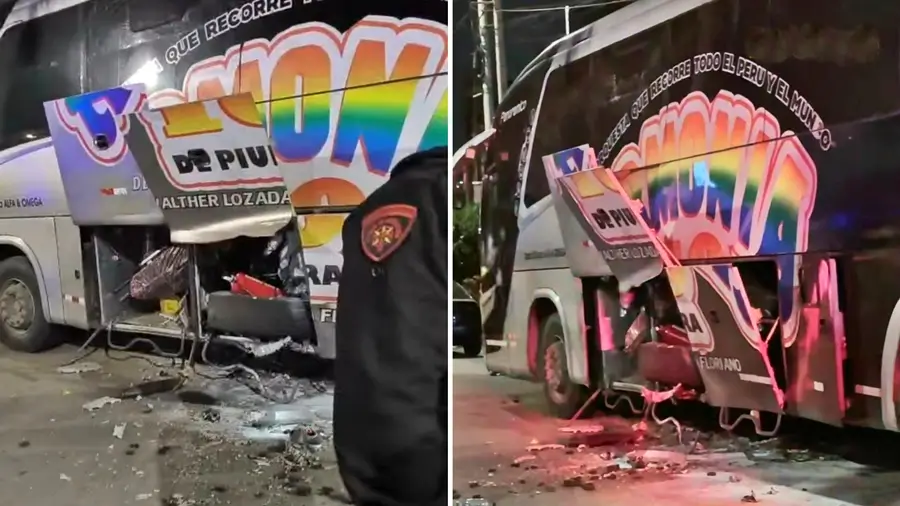 Daños visibles en el bus de Armonía 10 tras ataque con explosivos durante presentación en Trujillo