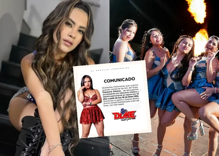 Thamara Gómez aparece en un comunicado de Son del Duke anunciando su pausa por motivos de salud, junto a una imagen del grupo en el escenario