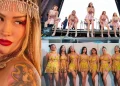 Leslie Shaw en primer plano y agrupaciones de cumbia peruana La Bella Luz y Corazón Serrano en presentaciones, imagen sobre preferencia de colaboración musical.