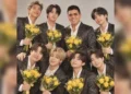 Christian Yaipén posando junto a los integrantes de la exitosa banda BTS