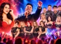 Cartel promocional de concierto con cantantes y orquestas de cumbia peruana ante un público en vivo