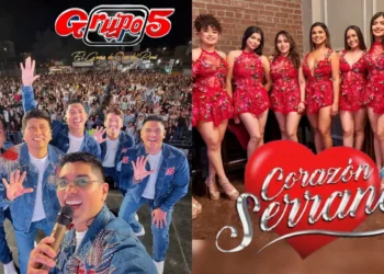 Integrantes del Grupo 5 y Corazón Serrano juntos en una imagen promocional de nominaciones musicales